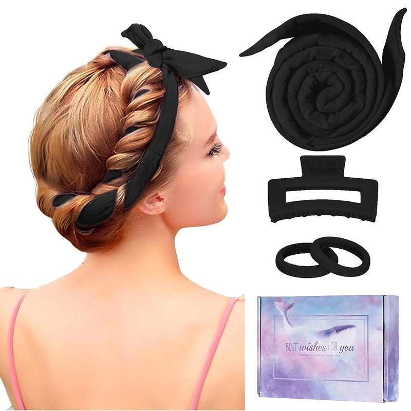 Flylipu Heatless Curling Rod Headband, Upgraded 60" Extra Long Soft Hair Curlers to Sleep In, No Heat Curls for Girls Long Hair Medium Hair (Black) - Image 1